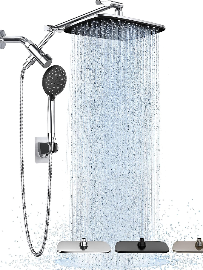 Wide-area Rain Shower Handheld Combination - Multi-function spray and flexible metal extension arm