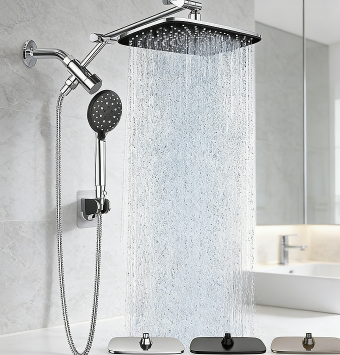 Metal Rain Shower Head System - Extended arm design for comprehensive shower coverage